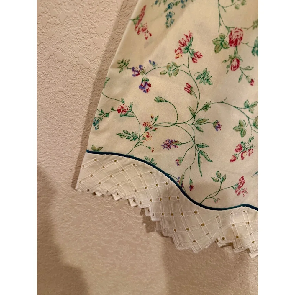 Vtg Lady Pepperell Single Floral Pillowcase‎ Eyelet Lace Trim Pink Purple Green